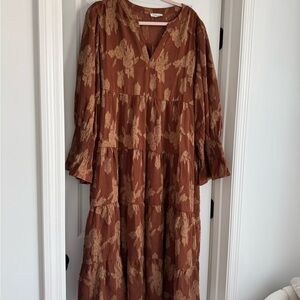 Chic Soul Brown Rust Long Sleeve Midi Dress, Size 2X